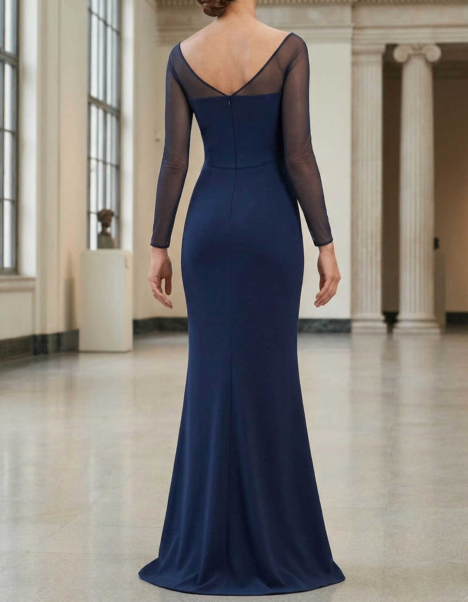 Vestido maxi de gasa azul marino con estampado floral