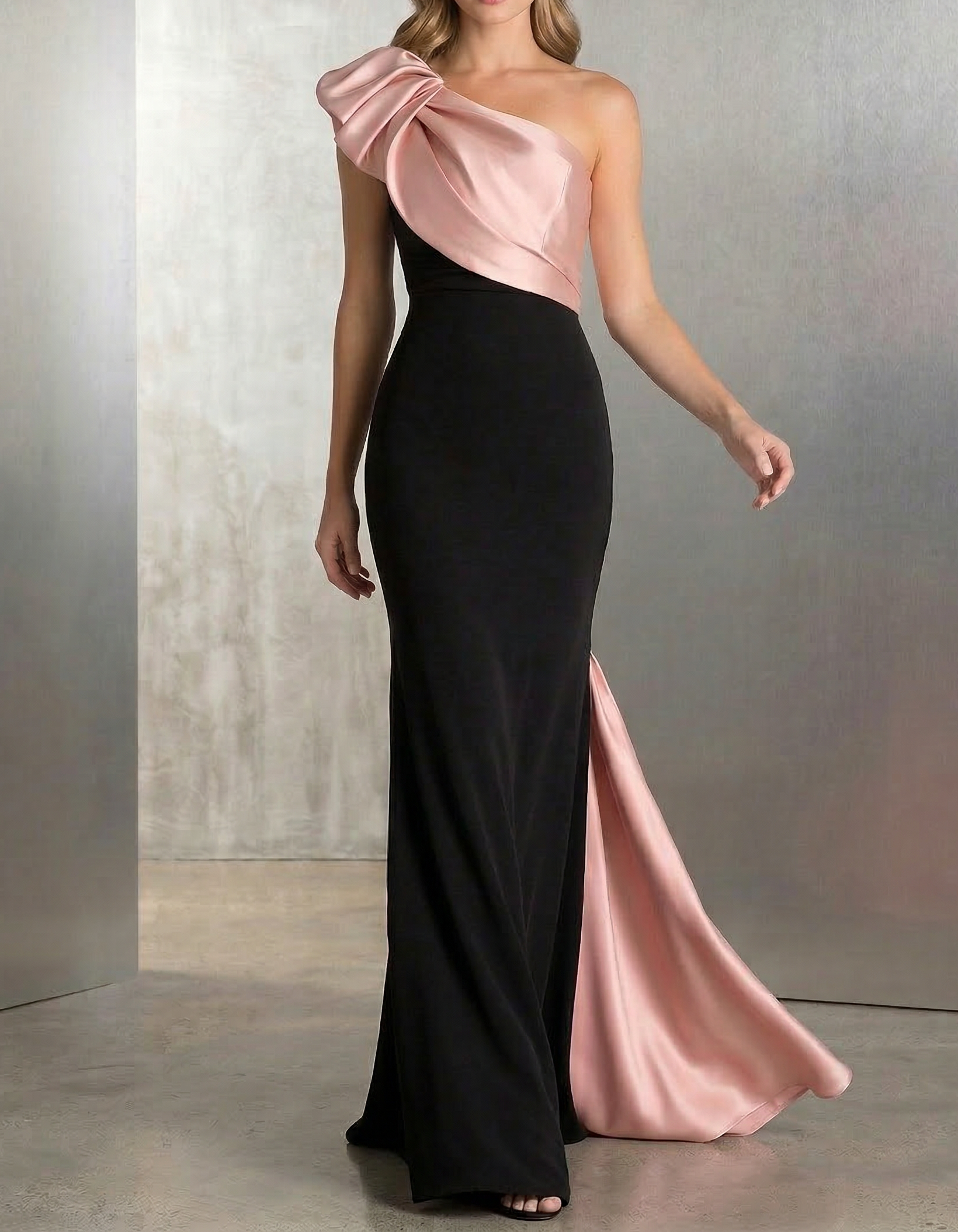 Zwarte Chiffon En Satijn Vissestaart Maxi Jurk