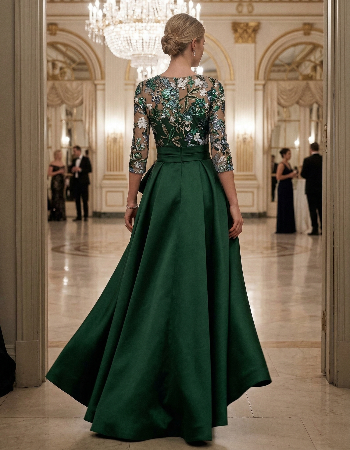 Robe maxi fendue à taille cintrée avec broderie en dentelle satinée