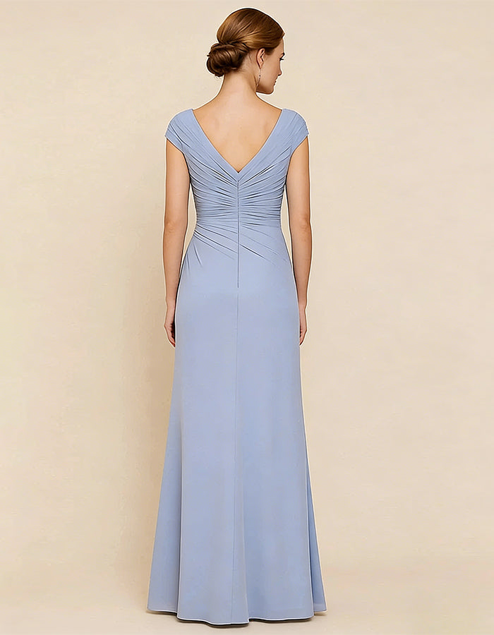 Robe longue bleu glace à col en V avec bordure à volants  