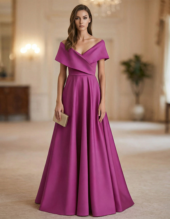 Roze Off-Shoulder Satijnen Maxi-jurk