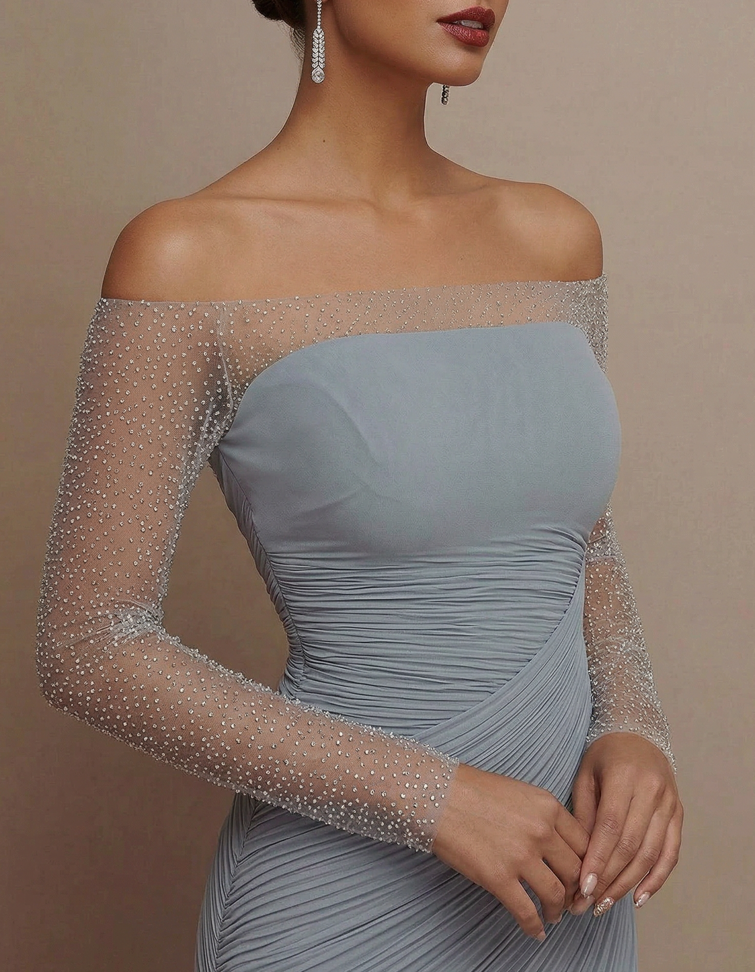 Robe maxi queue de poisson en mousseline à taille cintrée et maille diamant