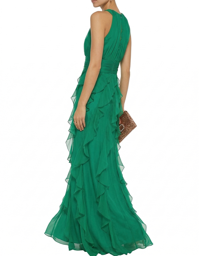 Green Elegant Ruffled Maxi Dress