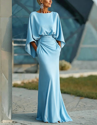 Vestido Maxi de Cor Sólida com Decote Redondo