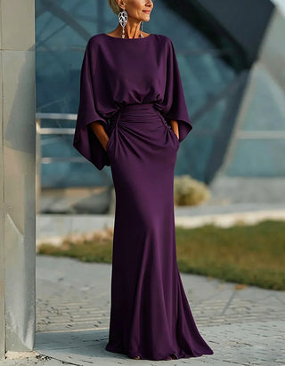 Vestido Maxi de Cor Sólida com Decote Redondo