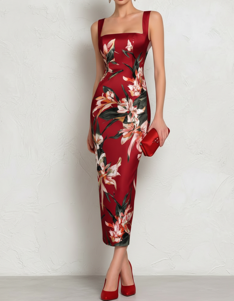 Robe midi en satin à imprimé floral style nuisette