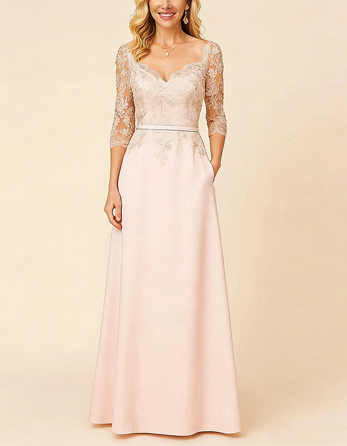 Μάξι φόρεμα από δαντέλα σε ανοιχτό ροζ με πατς  