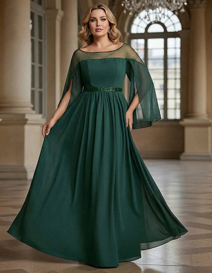 Grünes Maxikleid im Schal-Stil aus Chiffon  
