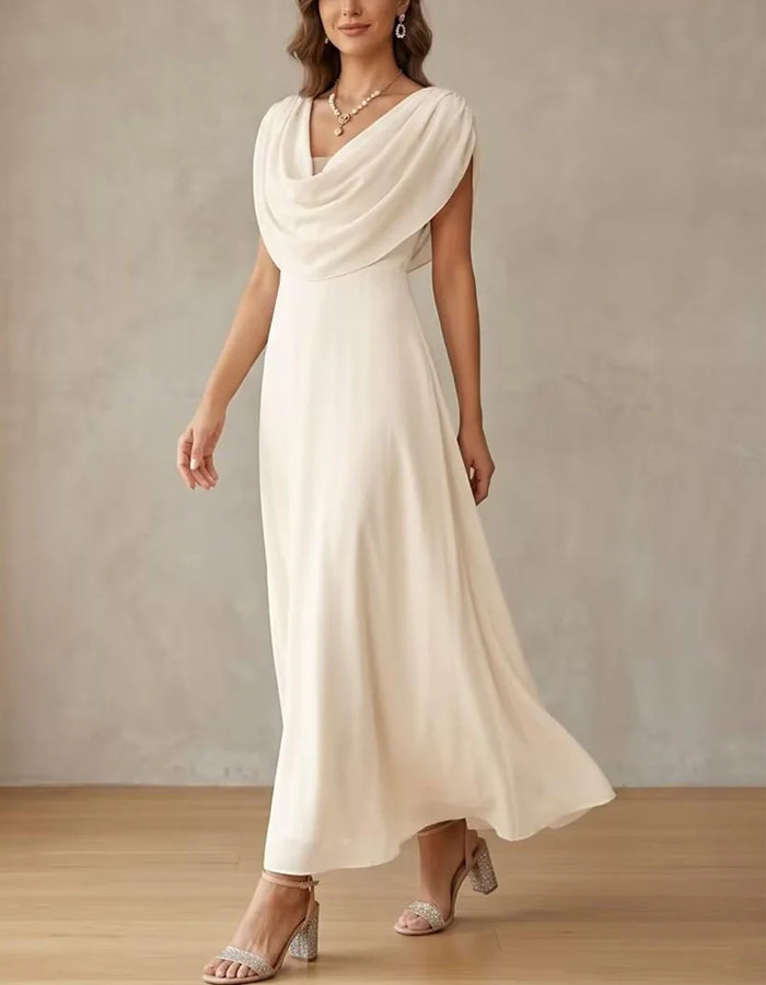 Vestido maxi rosa drapeado em chiffon