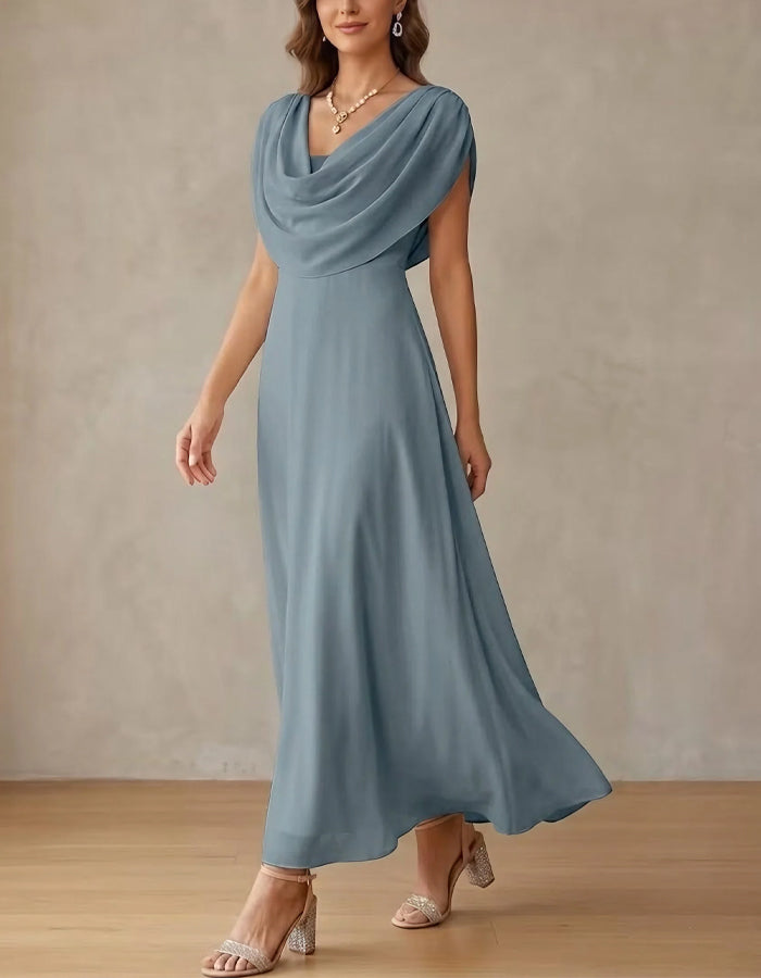 Vestido maxi rosa drapeado em chiffon