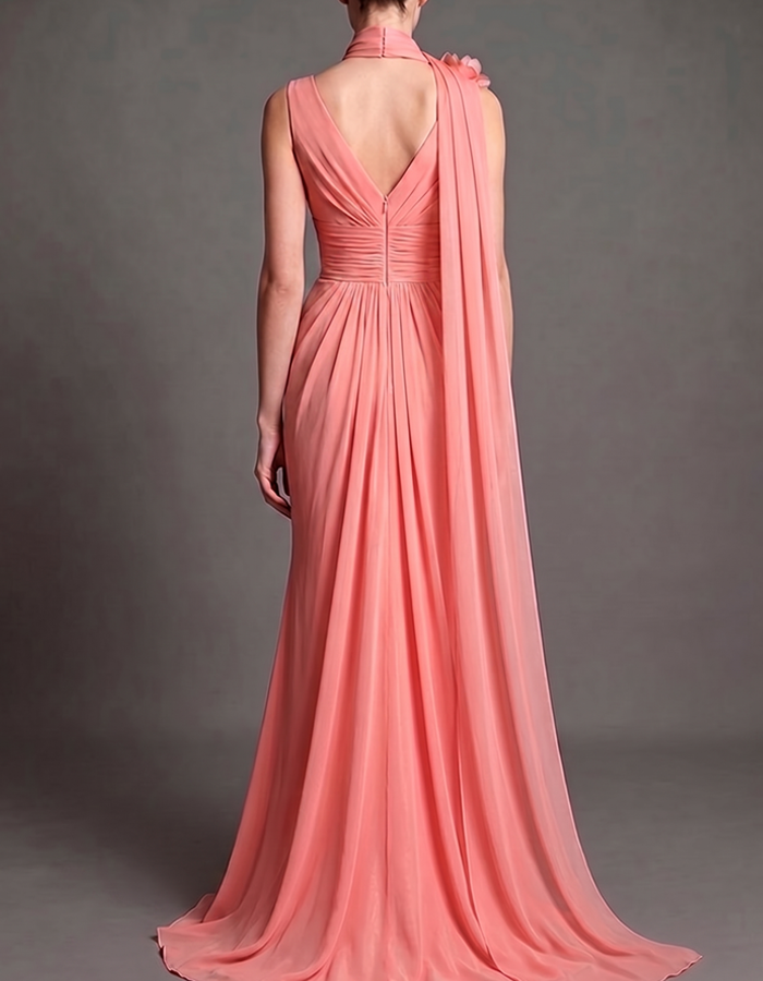 Maxikleid aus Chiffon in Korallenrosa mit Drapierung