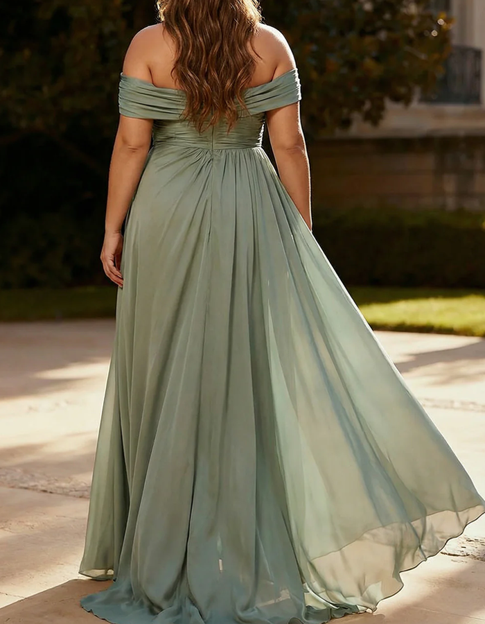 Sage Green Chiffon Asymmetrical Maxi Dress