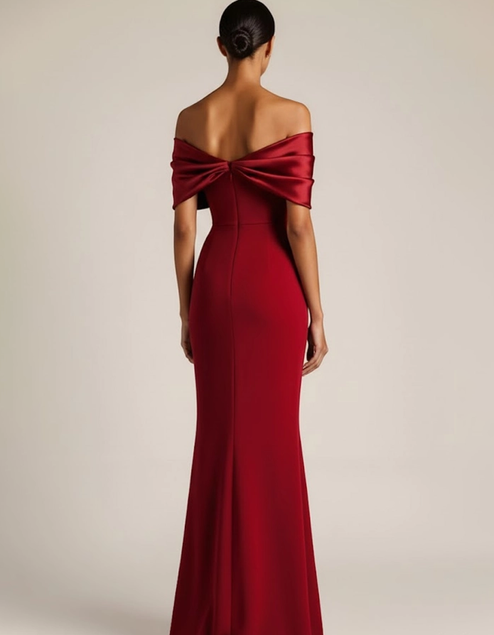 Satin-Schleifen-Chiffon-Maxikleid mit schulterfreiem Schnitt und Fischschwanz