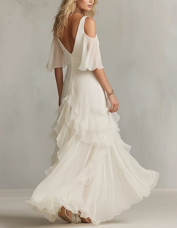 Effen kleur chiffon maxi-jurk met off-shoulder en gedraaide ruches