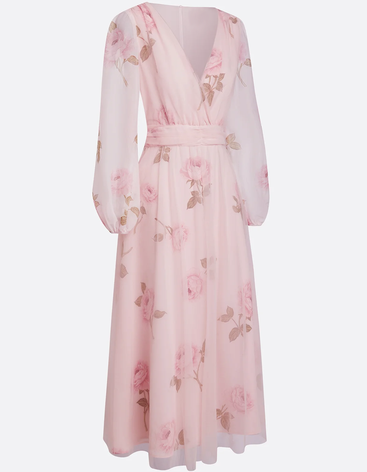 Robe midi en mousseline rose à motif rose
