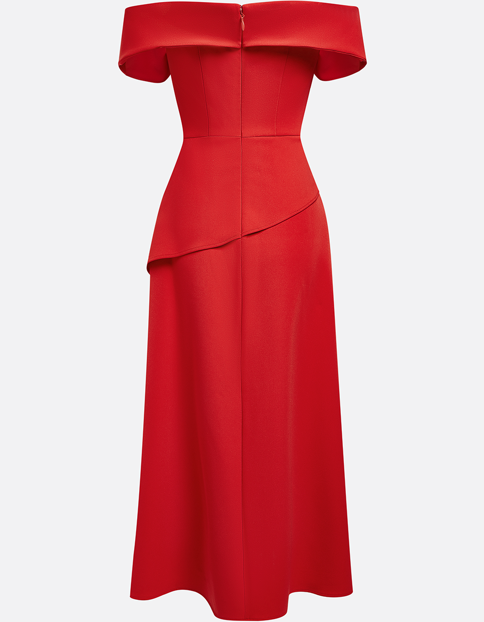 Robe midi en mousseline à épaules dénudées, taille cintrée et fente