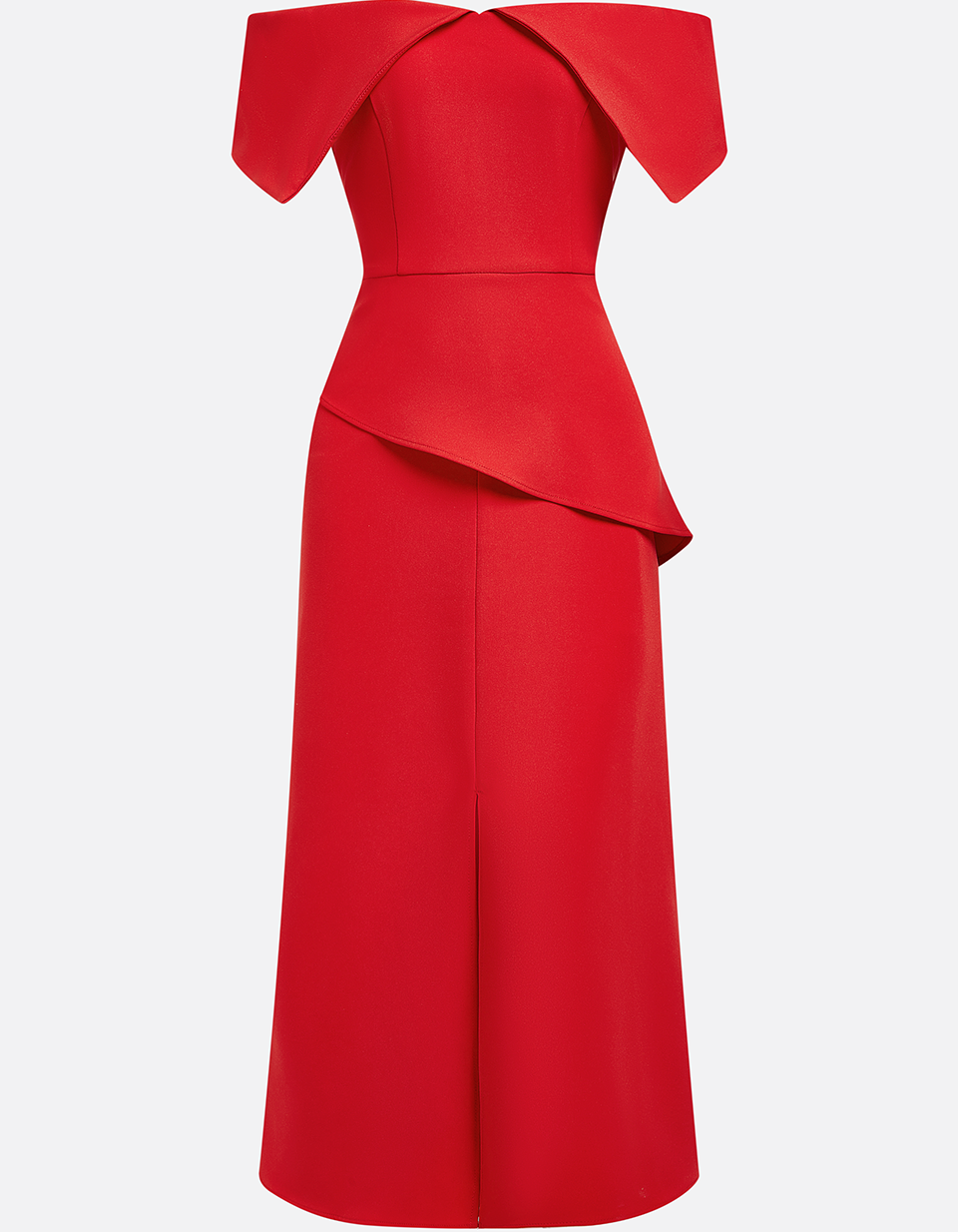 Robe midi en mousseline à épaules dénudées, taille cintrée et fente