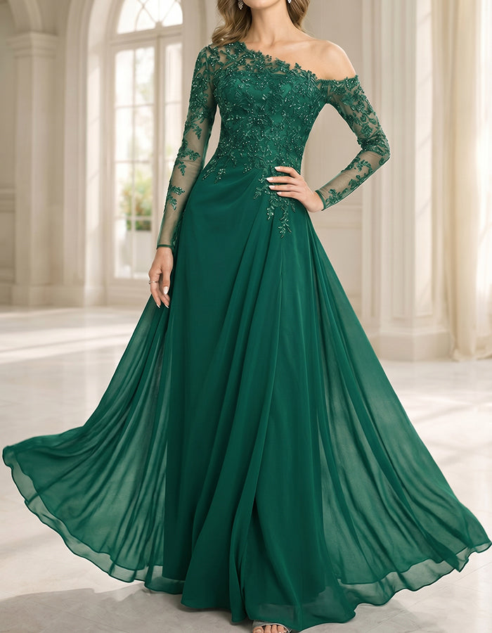 Asymmetric One-shoulder Evening Maxi Dress