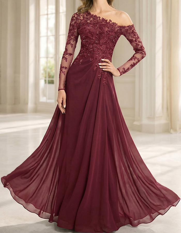 Asymmetric One-shoulder Evening Maxi Dress