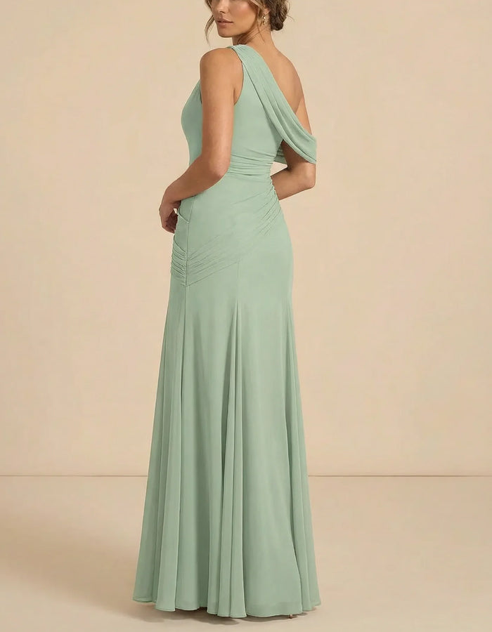 Mint Green Chiffon One Shoulder Maxi Dress