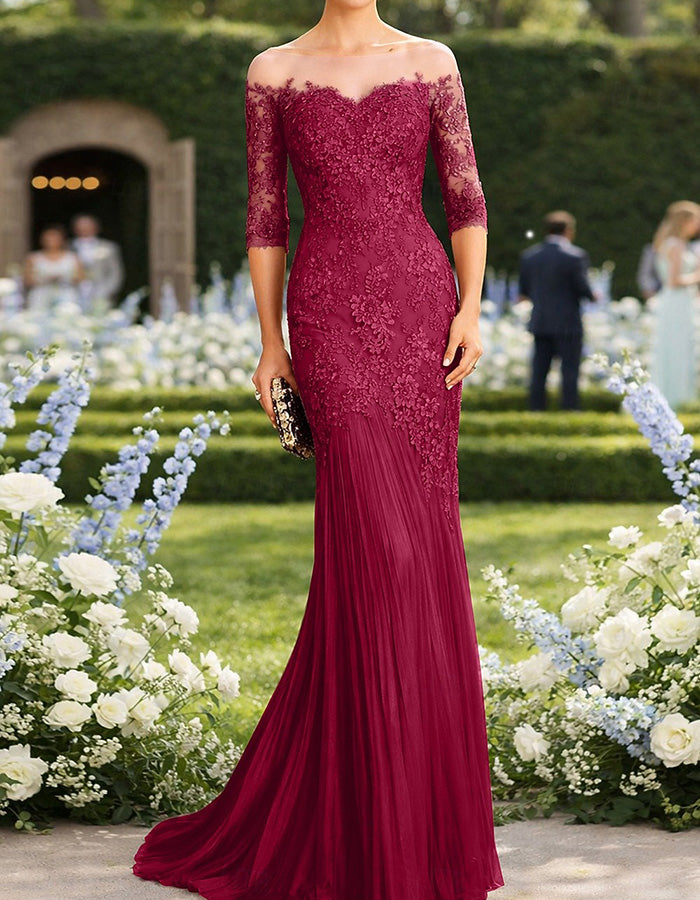 Dusty Pink Lace Chiffon Off-the-shoulder Maxi Dress