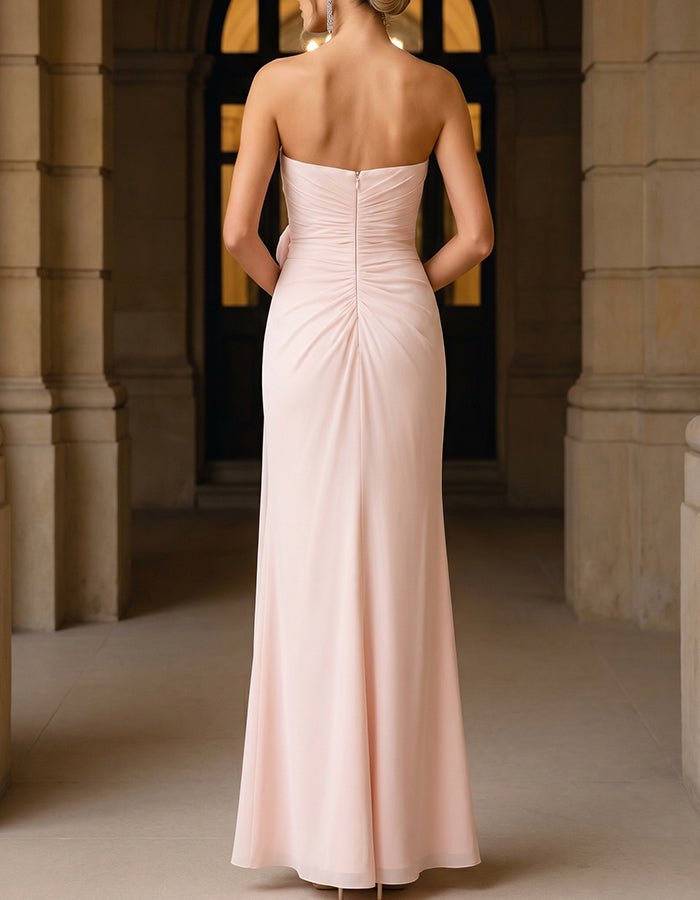 Blushroze Strapless Sweetheart Gedrapeerde Chiffon Maxi Jurk