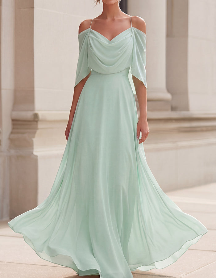 Blush Pink Strapless Sweetheart Draped Chiffon Maxi  Dress