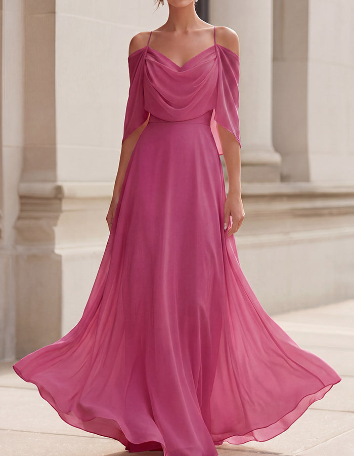 Blush Pink Strapless Sweetheart Draped Chiffon Maxi  Dress