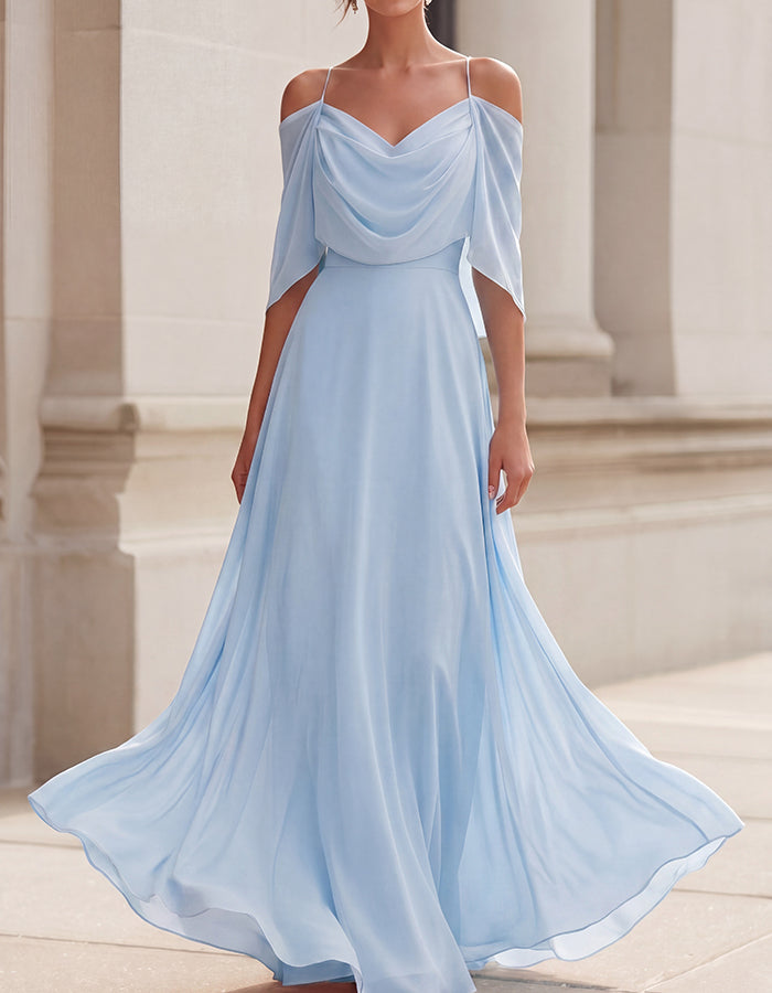 Blush Pink Strapless Sweetheart Draped Chiffon Maxi  Dress