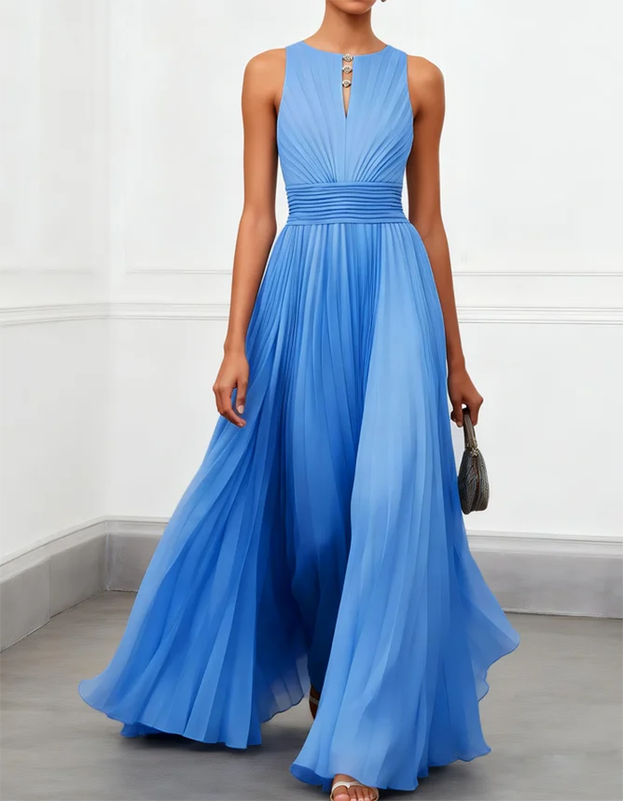Navy Blue Deep Plunge Halter Tiered Ruffle Chiffon Maxi Dress