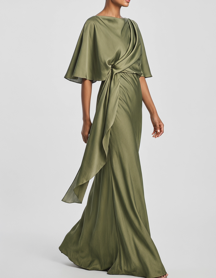 Robe de soirée longue en satin drapé