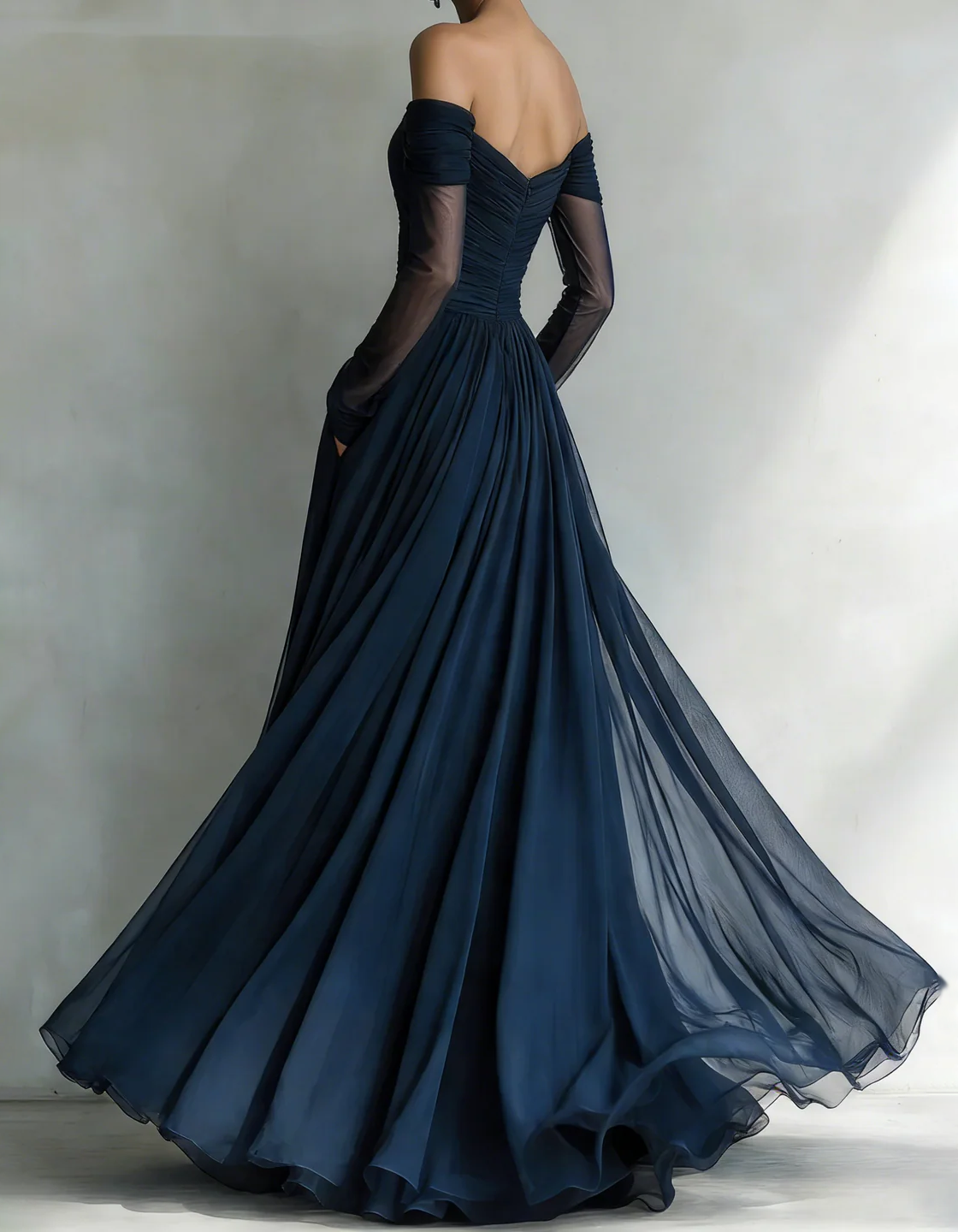 Chiffon Off-Shoulder Fitted Waist Maxi Dress