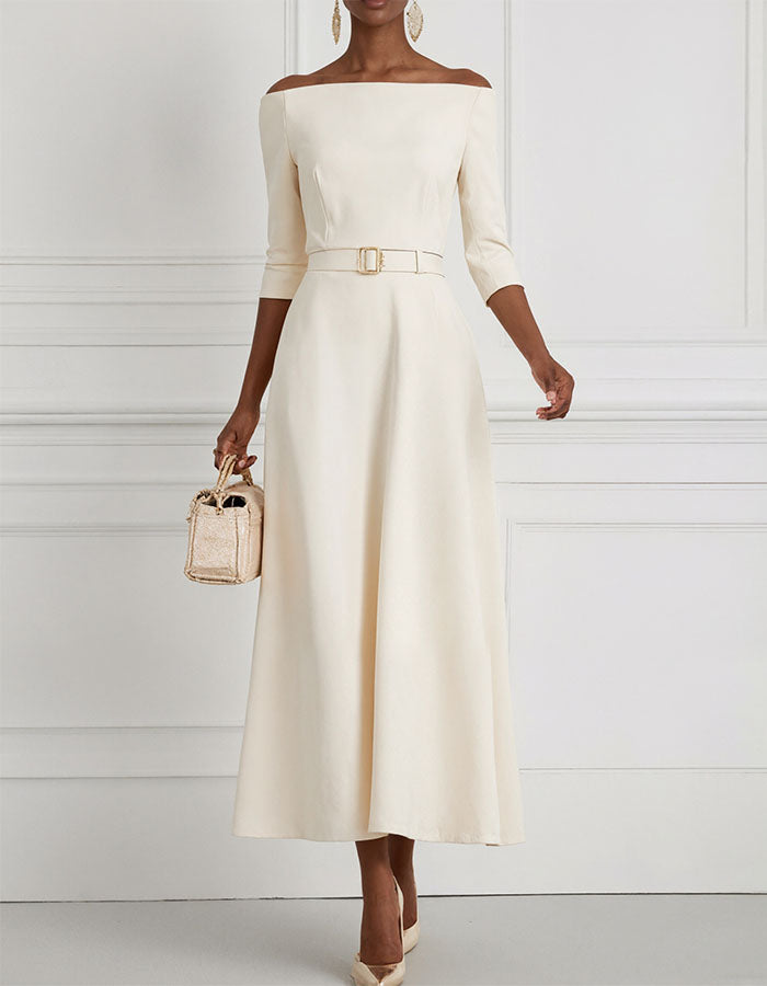 Schulterfreies Midikleid mit Strumpfhosenoptik