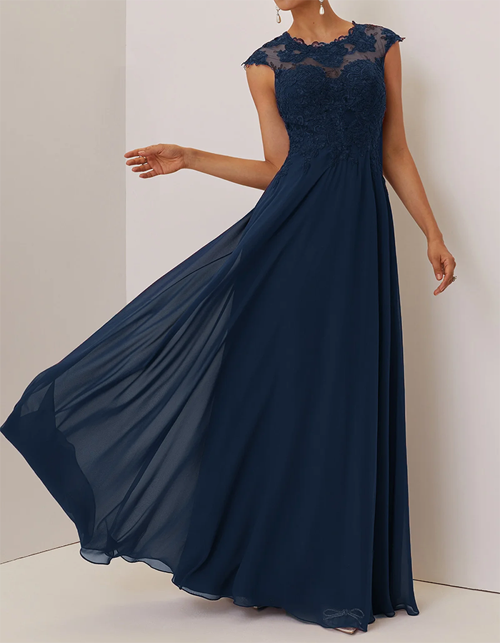 Burgundy Illusion Lace Chiffon A-Line Maxi Dress