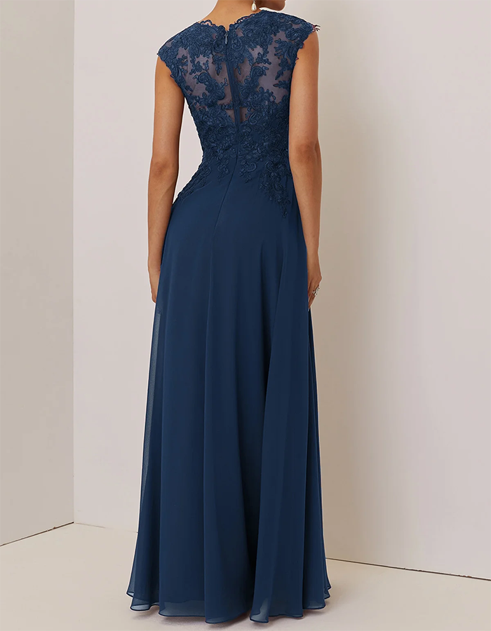 Abito lungo a linea A in chiffon con pizzo effetto illusione color bordeaux