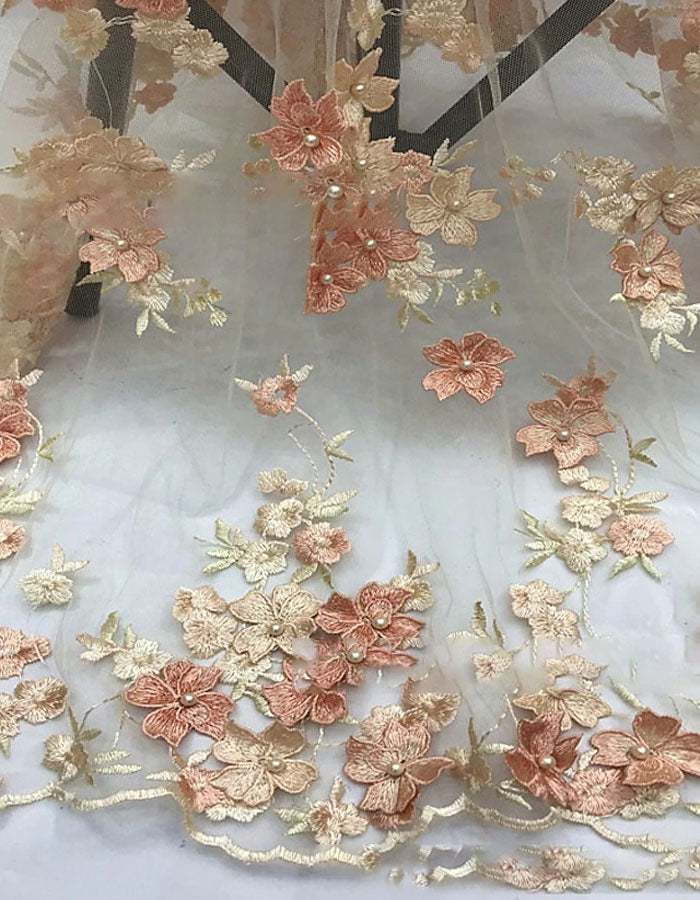 Einfarbiges Maxikleid mit 3D-Blumenstickerei