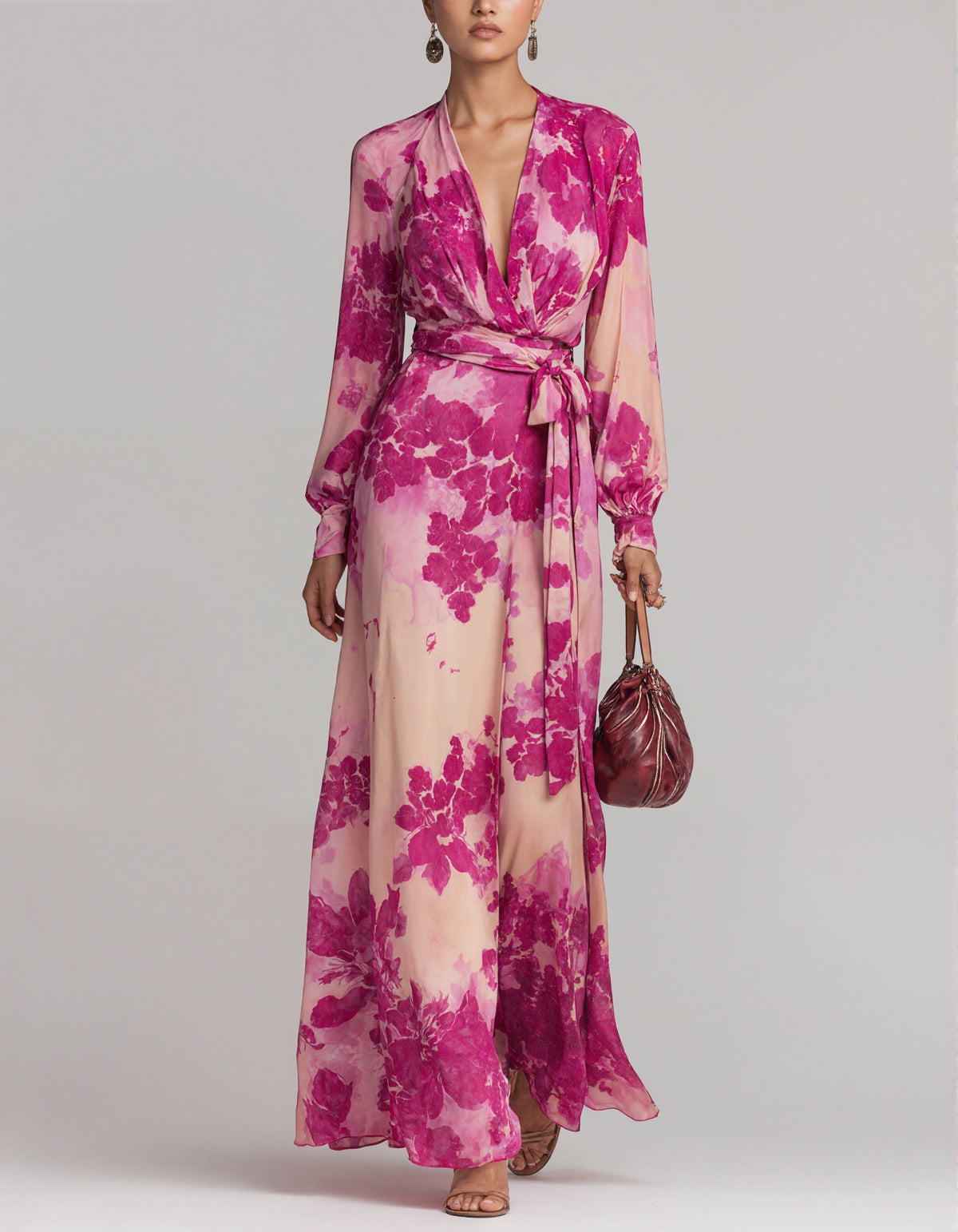 Rosenrosa Maxikleid aus floralem Chiffon