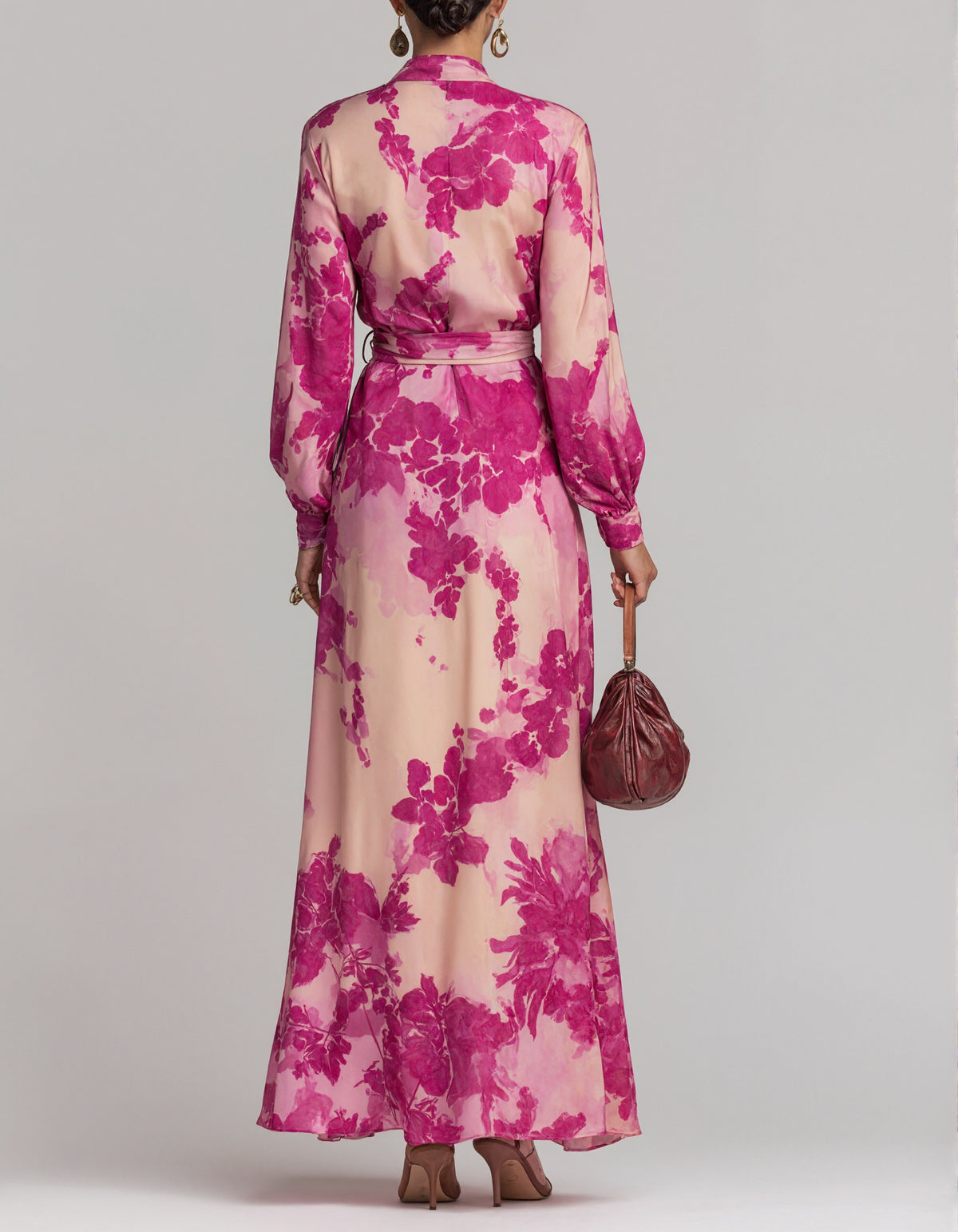 Rosenrosa Maxikleid aus floralem Chiffon