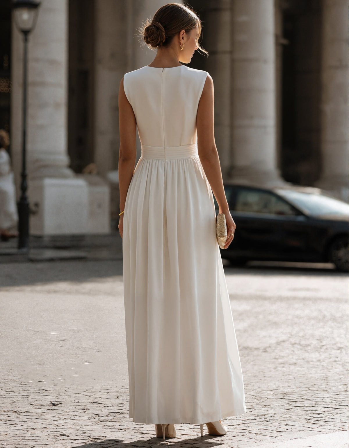 White Pleated Sleeveless Maxi Dress