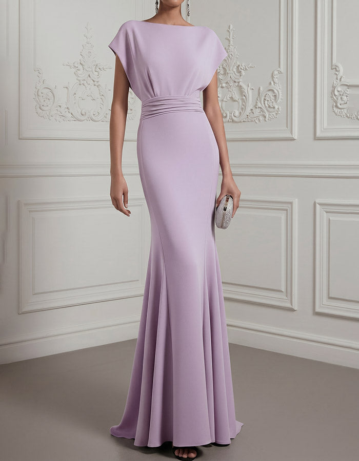 Vestido Maxi Sereia em Crepe com Mangas Dolman em Lavanda