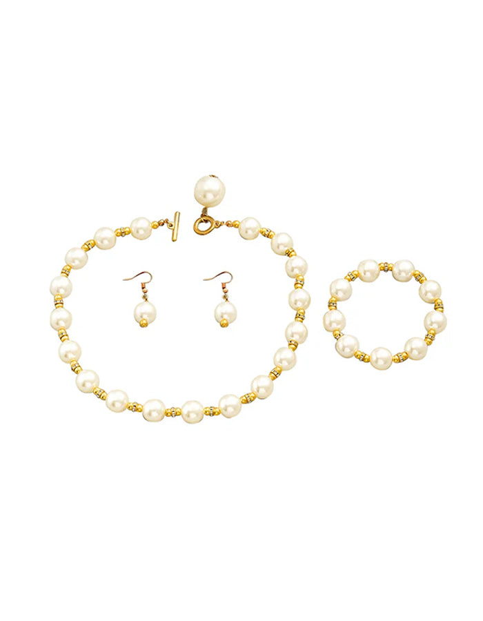 Conjunto de 3 peças: Brincos, Colar e Pulseira em Madrepérola