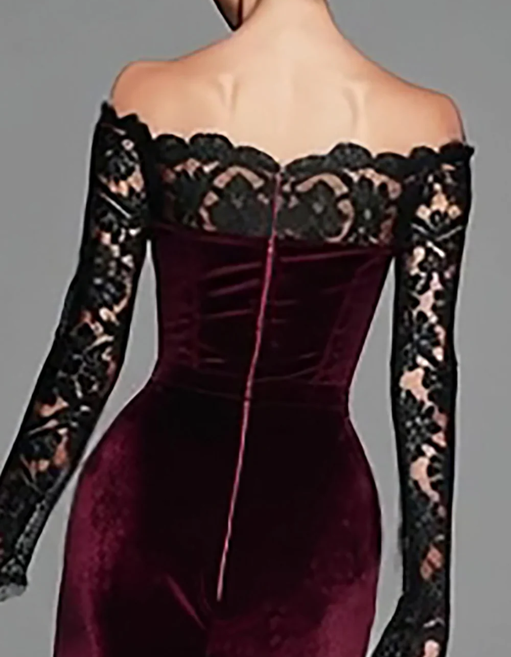 Velvet Lace Off-Shoulder Bodycon Fishtail Maxi Dress