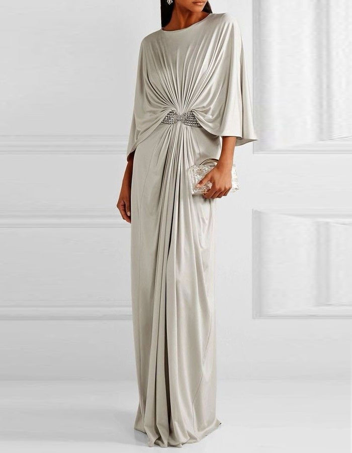 Vestido maxi gris claro con mangas murciélago  