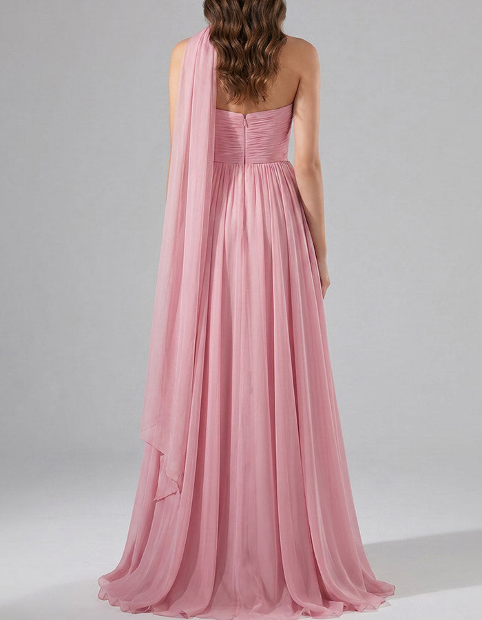 Blush Pink Strapless Sweetheart Chiffon Maxi Dress