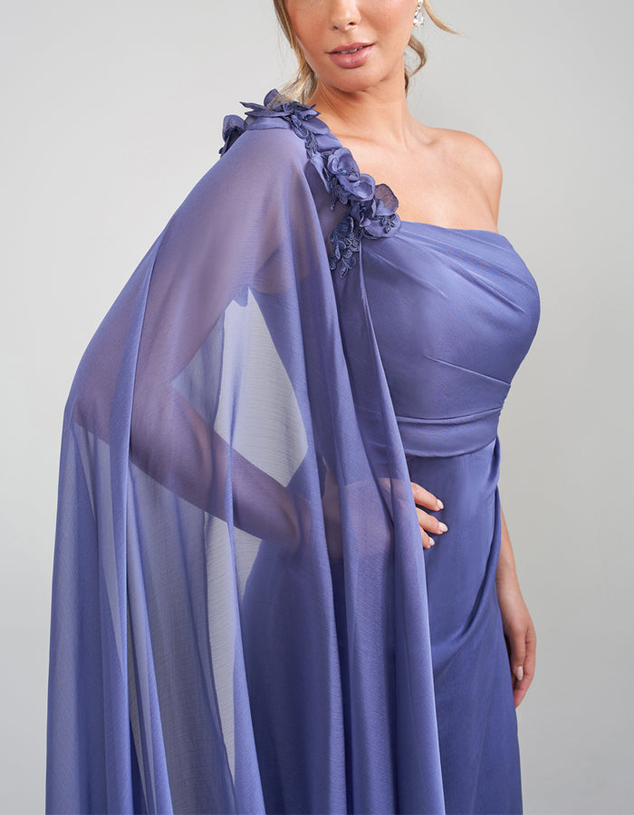 Purple Chiffon One Shoulder Draped Maxi Dress