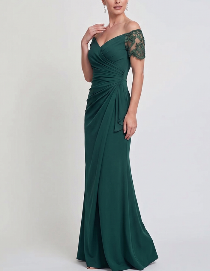 Deep Green Off-the-shoulder Lace Maxi Dress