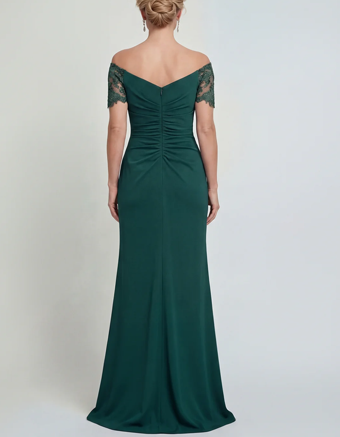 Deep Green Off-the-shoulder Lace Maxi Dress