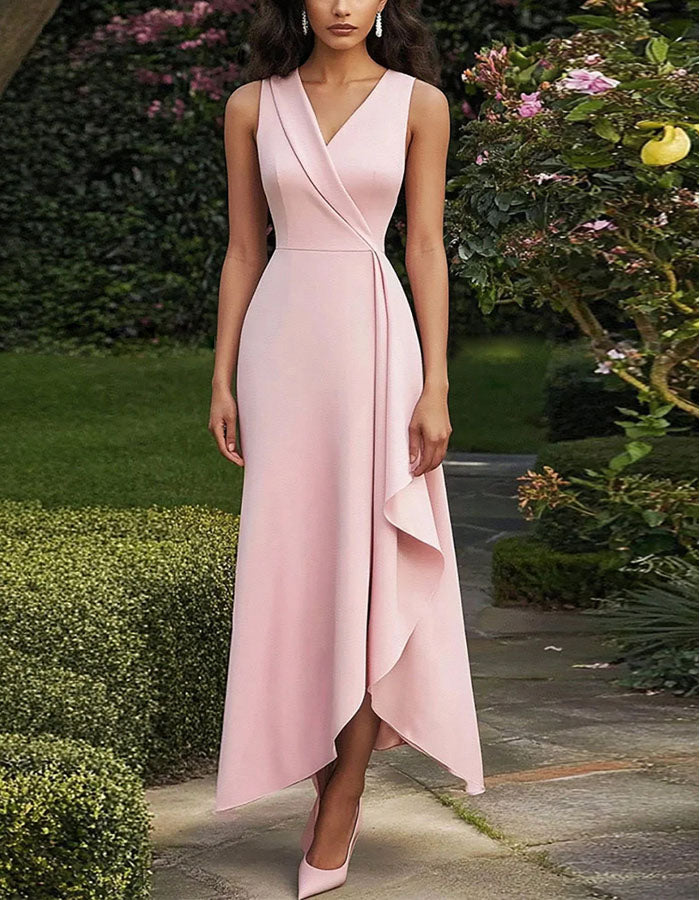 Vestido maxi rosa claro con medias  