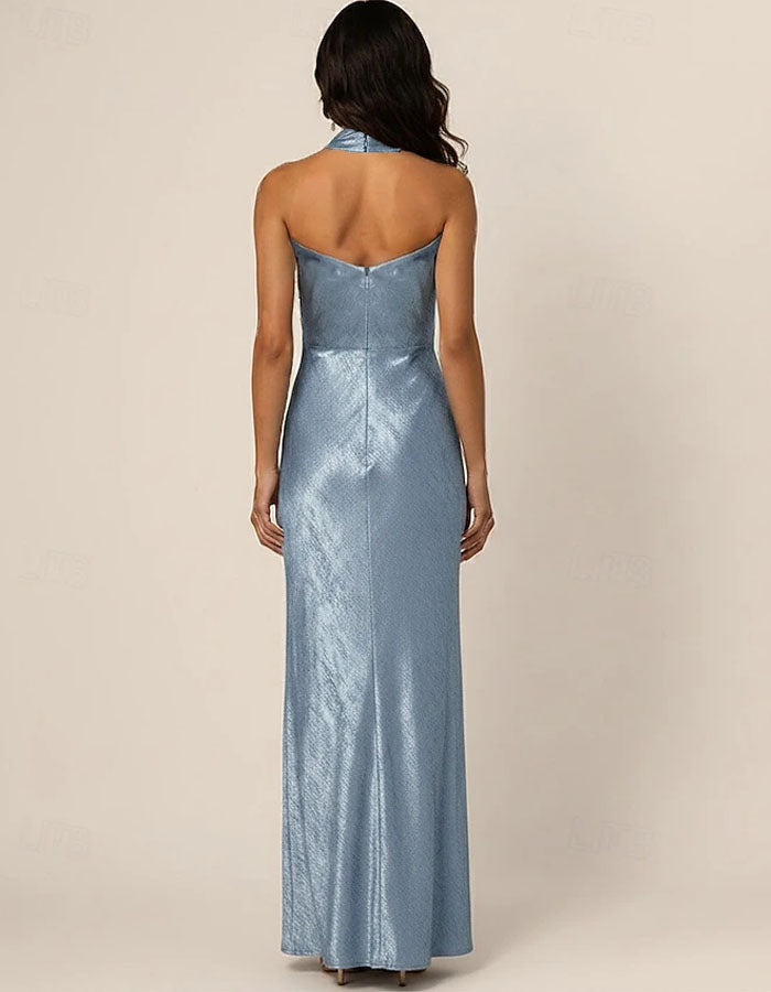 Vestido maxi de color sólido con cuello halter y espalda descubierta  
