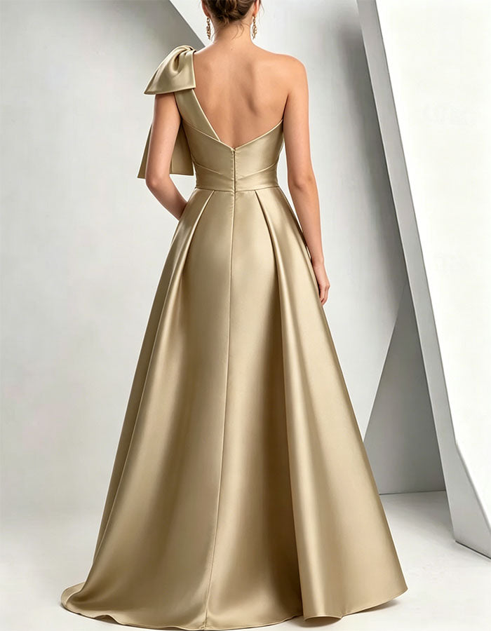 Vestido maxi de un solo hombro con diseño de lazo grande